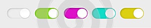 On and Off toggle switch buttons. Material design switch buttons set. Vector