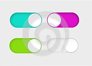 On and Off toggle switch buttons. Material design switch buttons set. Vector