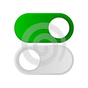 On and Off Toggle Switch Buttons. Modern user interface mockup. Template button in green and grey colors on white