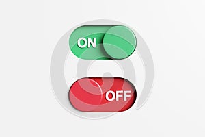 On and off toggle switch buttons on white background