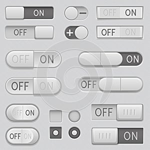 On and Off toggle switch slider buttons. Interface icons set