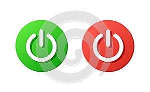 on and off vector icon set, turn off green and red rounded button, power off sign
