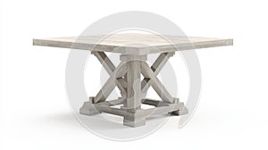 Off White Square Dining Table with Rustic Textured Top and X Shaped Base photo