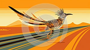 An offbeat roadrunner sprinting with exaggerated speed lines