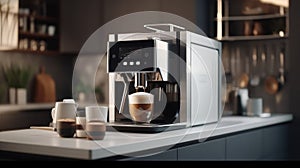 ?offee maker makes coffee on a beautiful modern. Generative AI