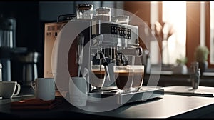 ?offee maker makes coffee on a beautiful modern. Generative AI