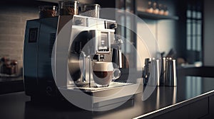 ?offee maker makes coffee on a beautiful modern. Generative AI