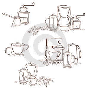 Ð¡offee makers  and grinders. Vector  illustration