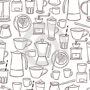 Ð¡offee makers  and grinders. Vector   pattern