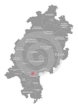 Offenbach city county red highlighted in map of Hessen Germany photo
