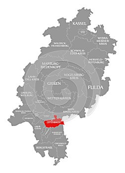 Offenbach county red highlighted in map of Hessen Germany photo