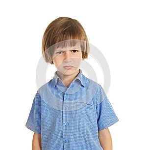 Offend little boy on white background