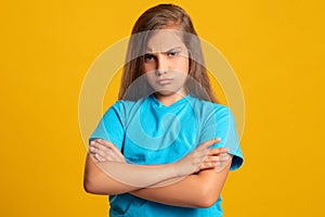 Offended child disobedience bullying upset girl photo