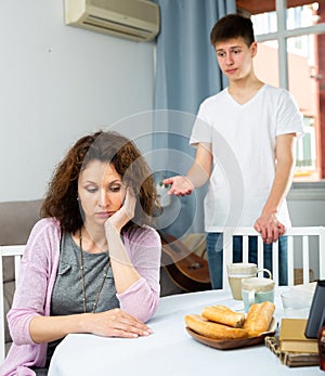 Offended mother after disagreements with teenager son