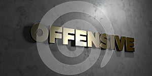 Offensive - Gold text on black background - 3D rendered royalty free stock picture