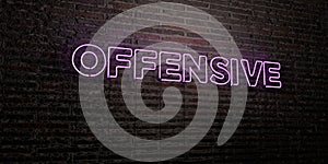 OFFENSIVE -Realistic Neon Sign on Brick Wall background - 3D rendered royalty free stock image
