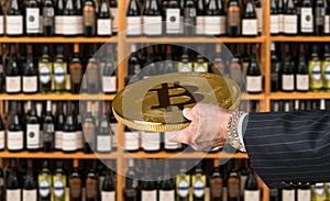 Offering bitcoin for bottles of wine in store
