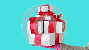 Offering presents holiday bonus hand wrapped boxes