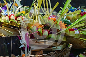 Offering to Hindu Gods in Bali island which called Canang and made from leaves and flowers