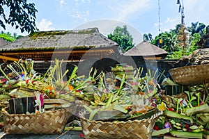 Offering to Hindu Gods in Bali island which called Canang and made from leaves and flowers