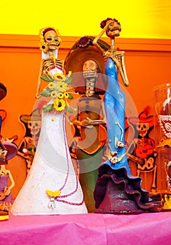 Offerings, skulls, crafts related to the day of the dead in Mexico. Festivity full of colors and traditions that makes us remember