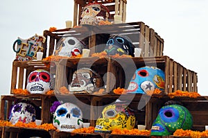 Offerings, skulls, crafts related to the day of the dead in Mexico. Festivity full of colors and traditions that makes us remember