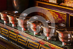 Offerings (Tibetan Water Offering Bowls) in Lamayuru gompa (Tib