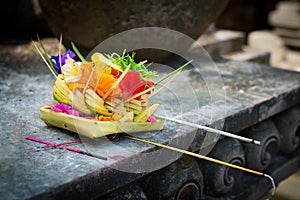 Offerings to gods in Bali photo