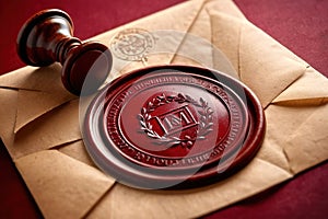 Offical wax seal used to certify identity and authority, on document envelope photo