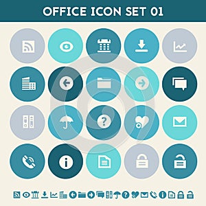 Office 1 icon set. Multicolored flat buttons