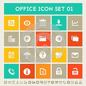 Office 1 icon set. Multicolored square flat buttons