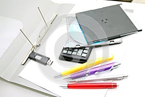 Office accessories on a white background