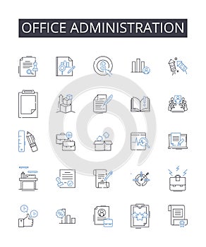 Office administration line icons collection. Velocity, Motion, Quickening, Momentum, Swiftness, Burst, Thrust vector and photo