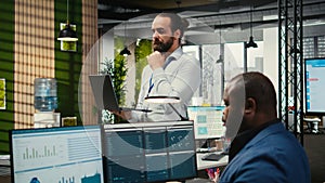 Office administrator completing daily tasks and monitoring work efficiency