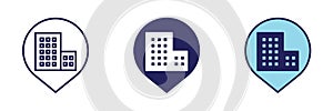 Office and Apartment Building Pin Icon - Navigation Set