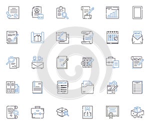 Office archives line icons collection. Filing, Records, Storage, Retrieval, Organization, Cataloging, Catalog vector and