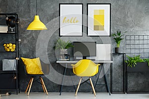 Office area with yellow decor