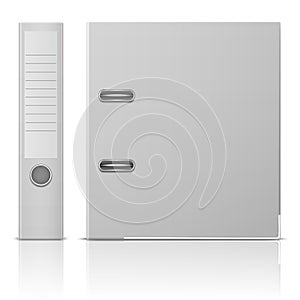 Office binder, back and side view.