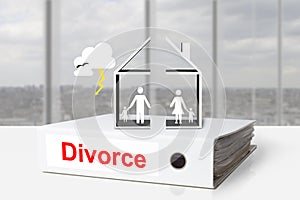 Office binder house divided divorce family thunderstorm