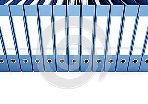 Office binders row on a white background 3D illustration, 3D rendering