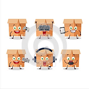Office boxes cartoon character are playing games with various cute emoticons