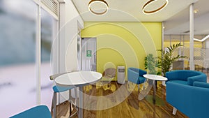 Office breakout space or casual co working space 3d rendering