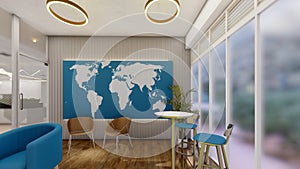 Office breakout space or casual co working space 3d rendering