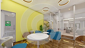 Office breakout space or casual co working space 3d rendering
