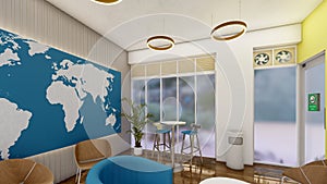 Office breakout space or casual co working space 3d rendering