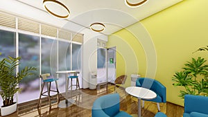 Office breakout space or casual co working space 3d rendering