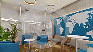 Office breakout space or casual co working space 3d rendering
