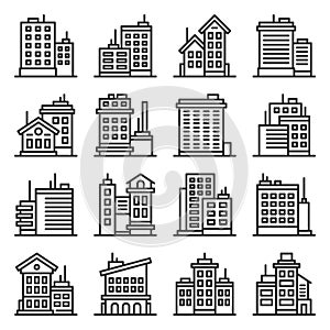 Office Building Architecture Icons Set on White Background. Vector