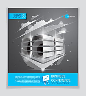 Office building brochure, modern architecture vector flyer with