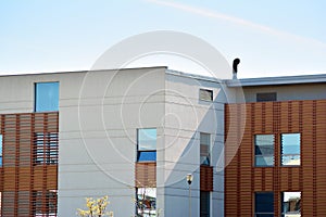 Office building close up. Modern office building with facade of glass.